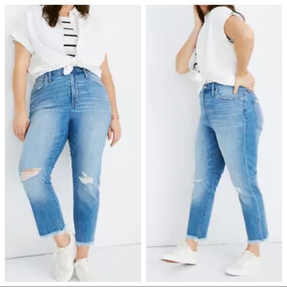 Madewell Perfect Vintage High Rise Destructed Frayed Hem Mom Jeans Women’s Sz 36